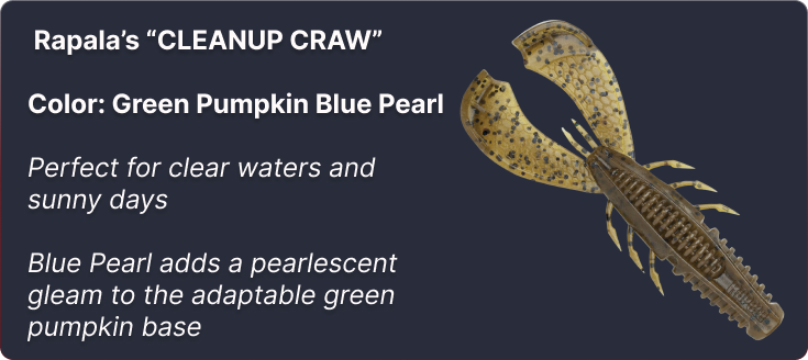 Green Pumpkin Pearl color Rapala CrushCity Customs Cleanup Craw 